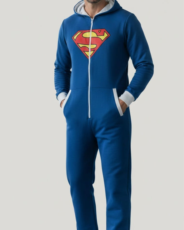 Unisex Comics Superman Jumpsuit Hooded Zipped Fleece All in one Cosplay Costumes Playsuit